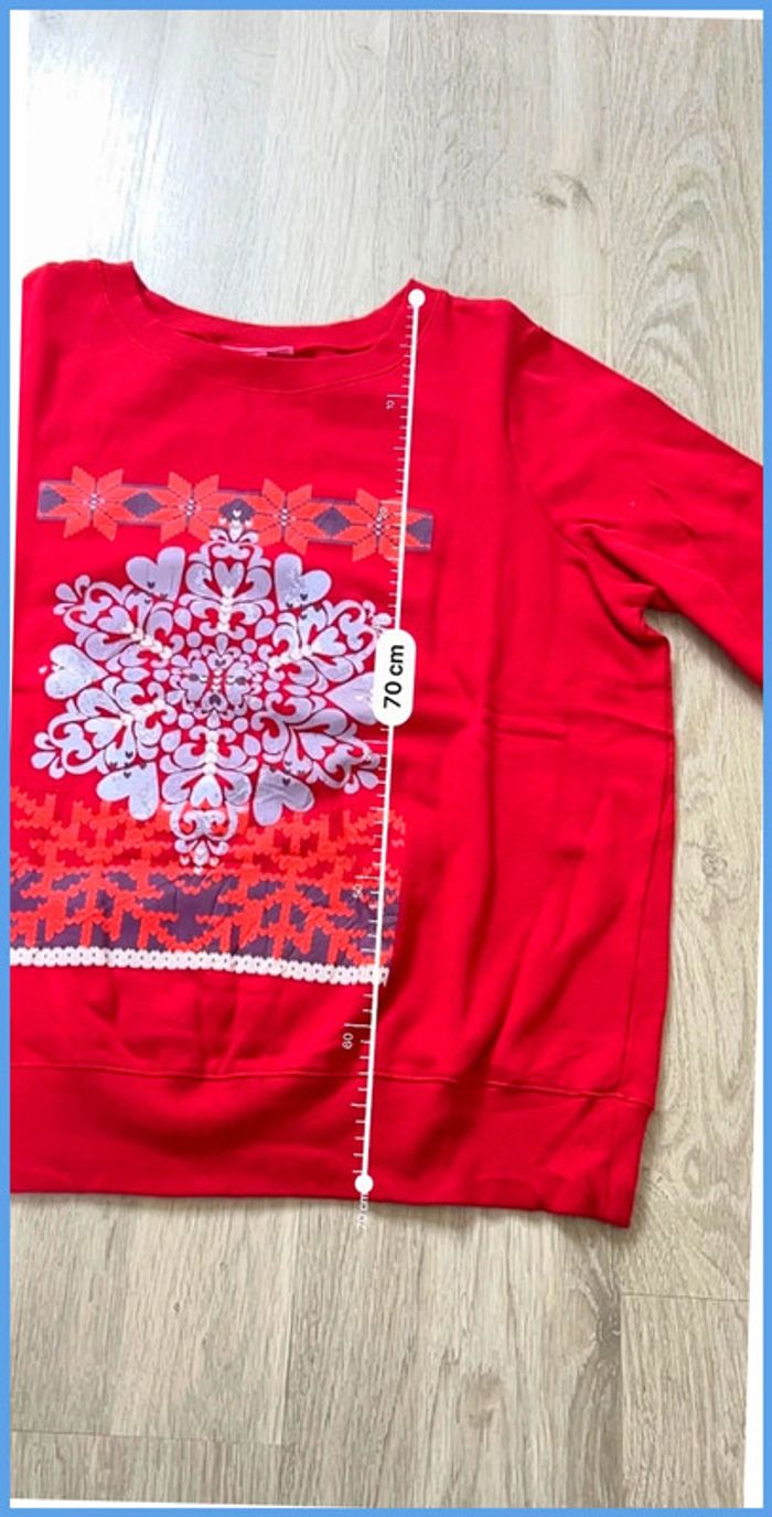 Pull vintage Rouge à motif flocon Taille L - photo numéro 4