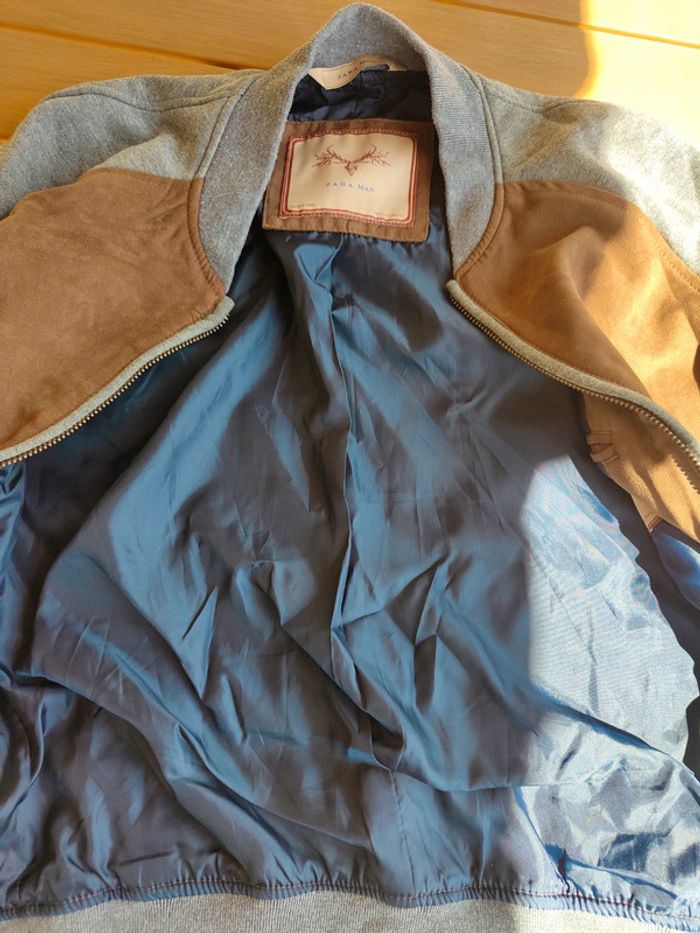 Veste bombers en daim marron et grise Zara man taille L - photo numéro 4