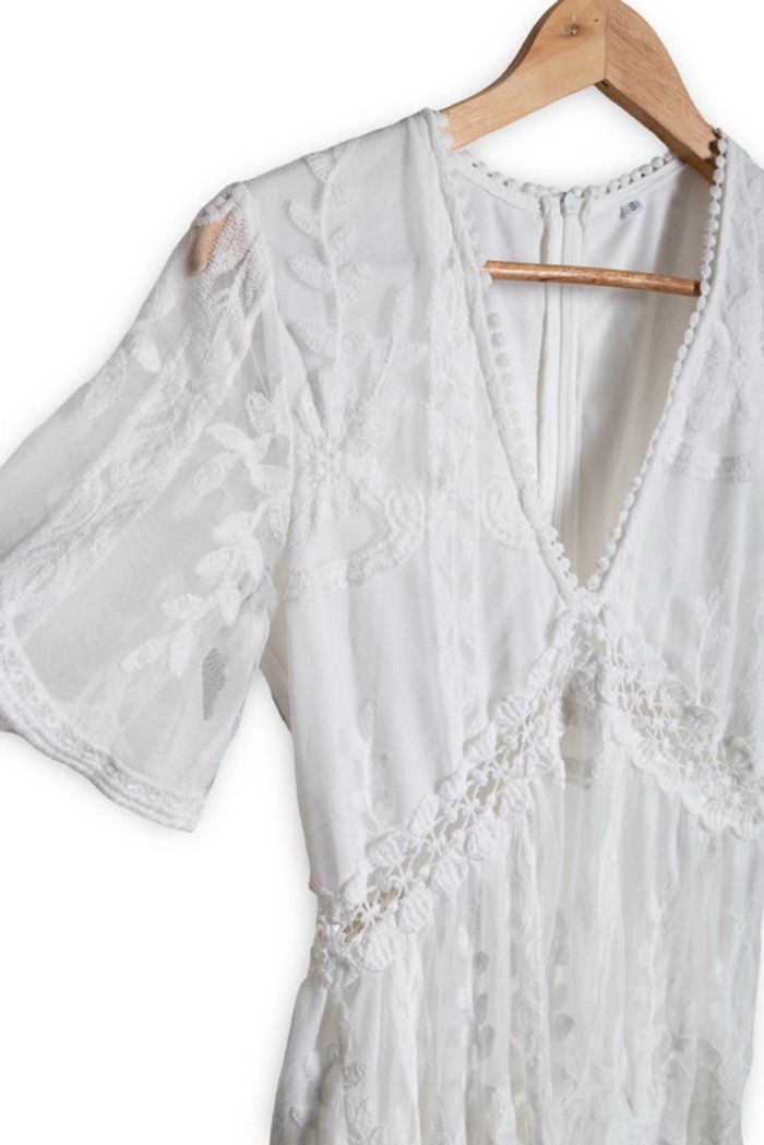 Robe longue blanche dentelle et broderie anglaise bohème vibes Taille S - photo numéro 7