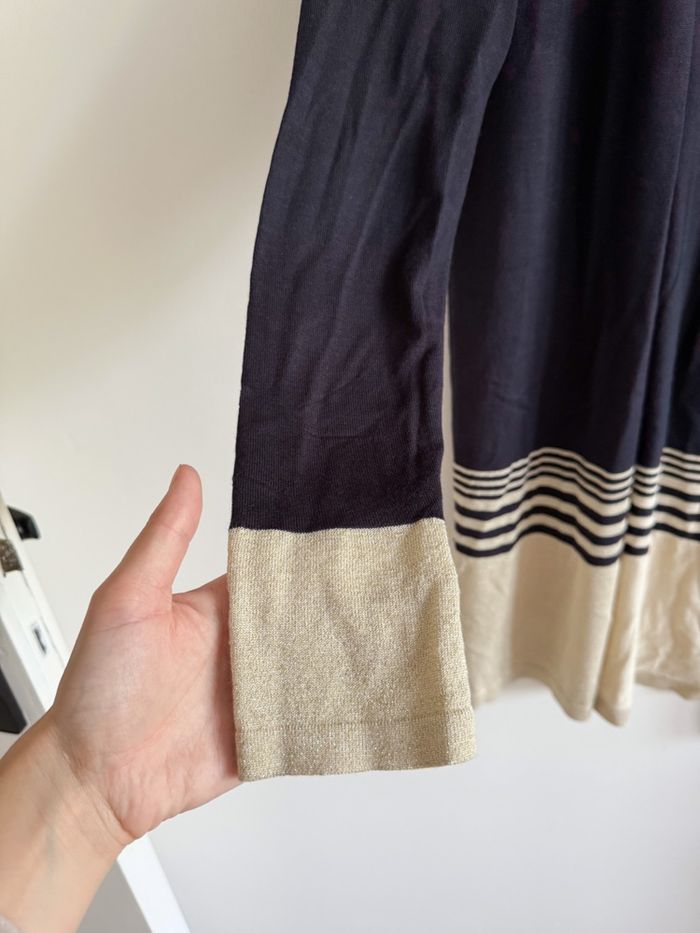 Gilet cardigan bleu marine beige pailletée bel&bo taille 36 S - photo numéro 2