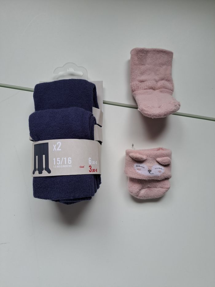 Bas collants marine et une paire de chaussette6s rose