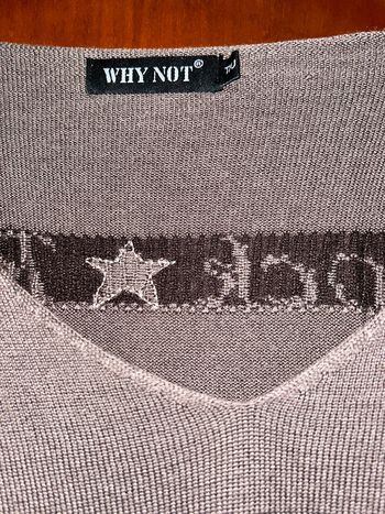 Pull marron/taupe col v étoiles rock & roll Why Not 38/40