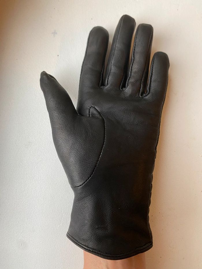 Gants noirs en cuir et nubuck, taille 7 - photo numéro 3