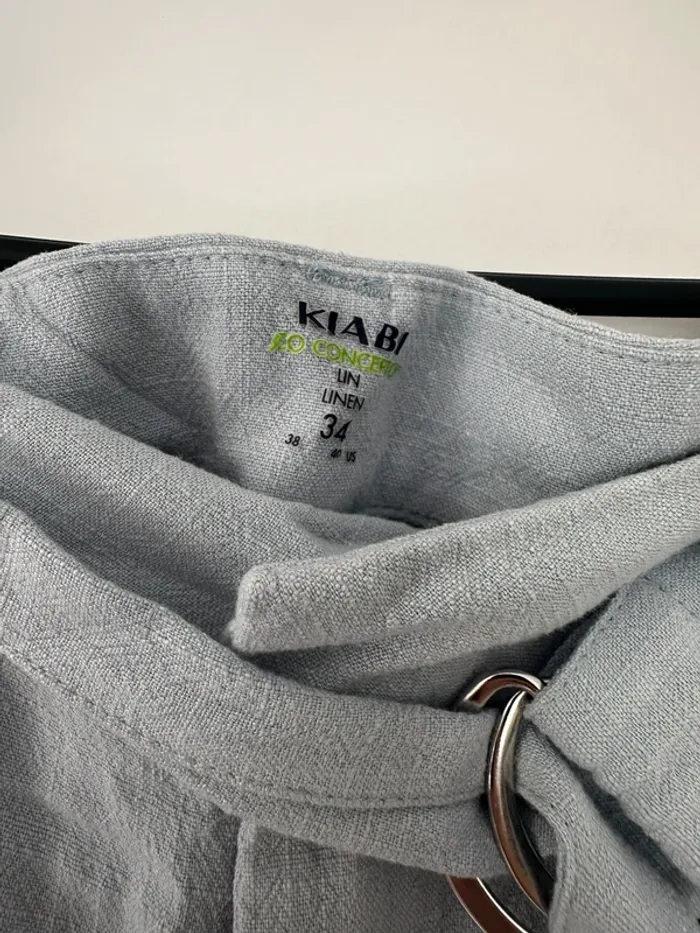 Short en lin bleu avec ceinture - photo numéro 5