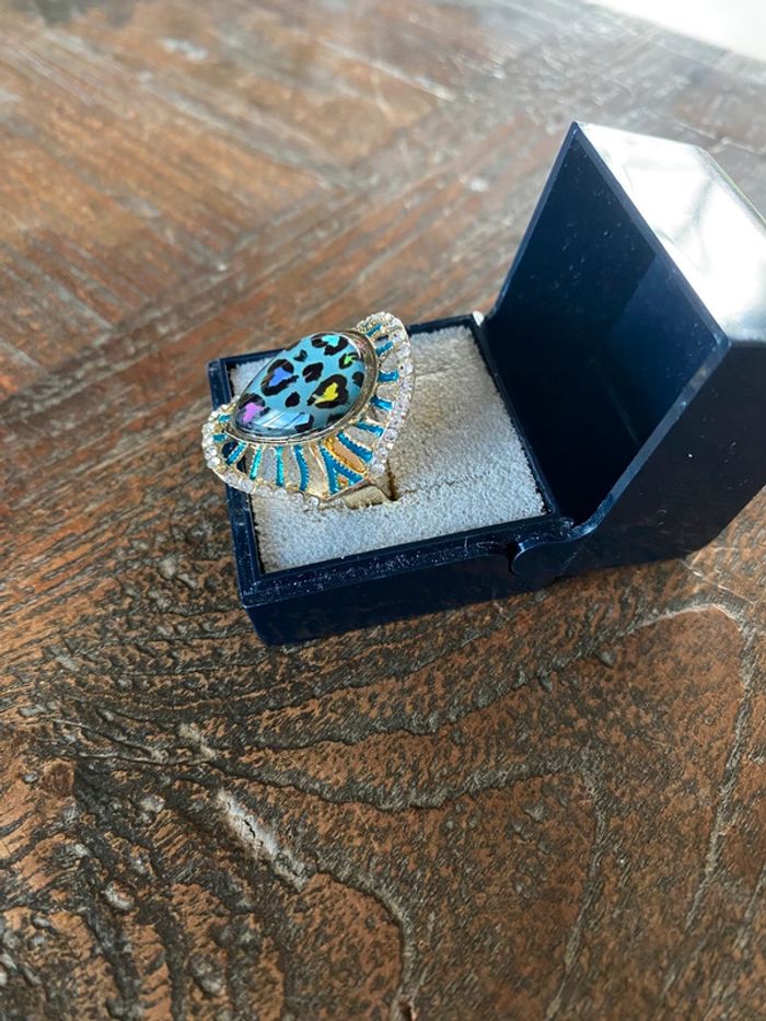 Magnifique bague réglage avec strass et pierre façon léopard - photo numéro 2
