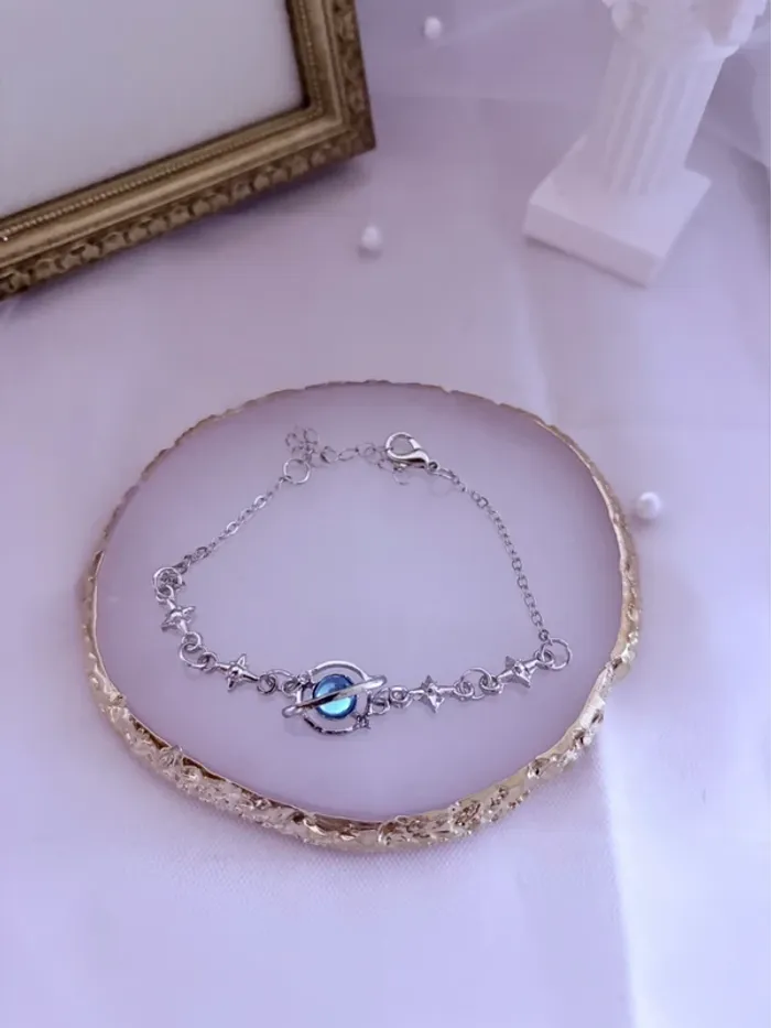 Bracelet chaîne avec bijoux pierre bleue - photo numéro 2