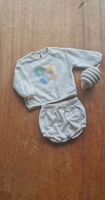 🌼 Zara ensemble mixte molletonné 62cm taille 1-3 mois Pull bloomer mi-saison 👶