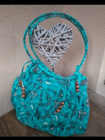 Sac à anses en coton turquoise
