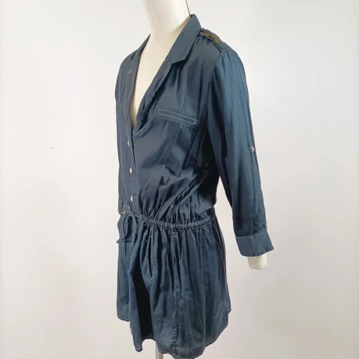 Robe-chemise bleu nuit I.Code 100% coton, manches 3/4, détails dorés élégants A1570 - photo numéro 11