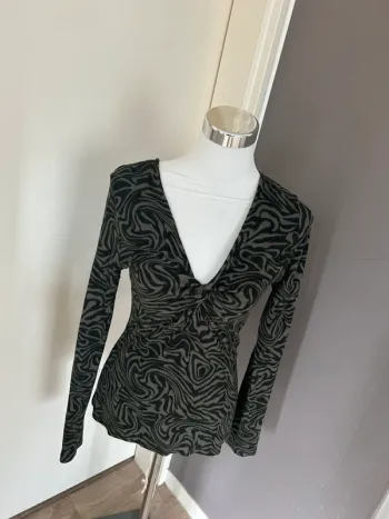 Promod pull fin maille imprimée vert, noir, femme, taille 38