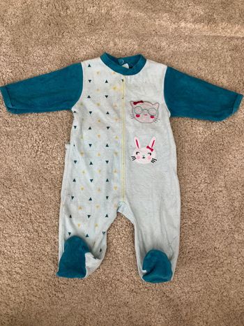 Pyjama velours bleu lapin, chat mixte - influx - 6 mois