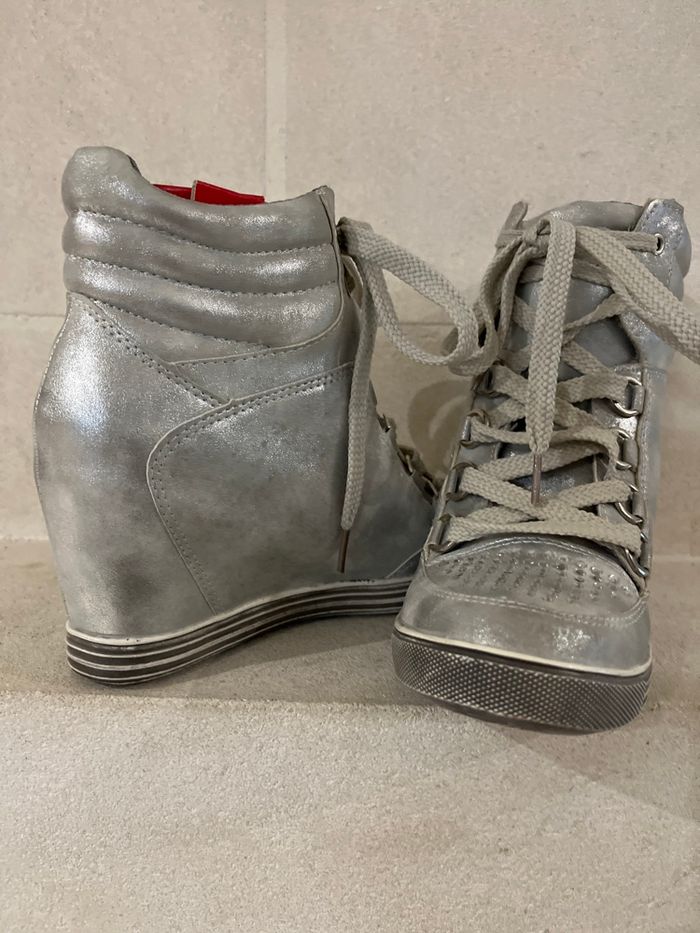 Baskets talons compensés argentées - photo numéro 3