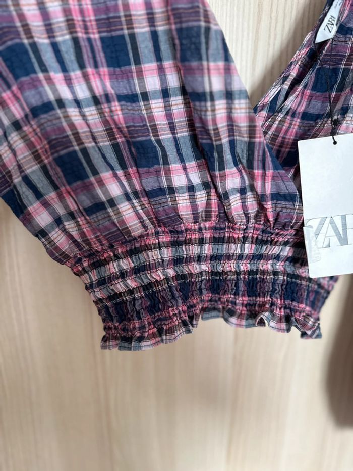 Blouse courte manches longues marine rose taille S ZARA - photo numéro 4