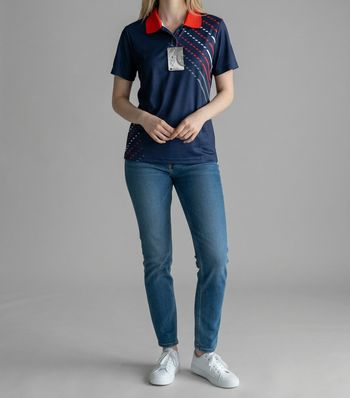 T-shirt sport bleu marine col rouge S neuf