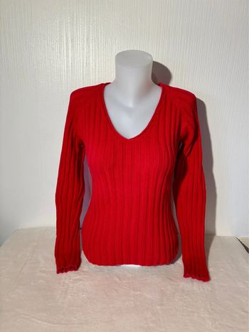 Pull femme rouge côtelé col V H&M taille M