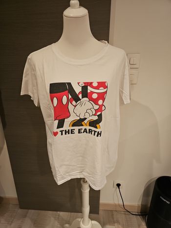 👕t shirt disney femme blanc mickey minnie xl love the earth casual tendance👕
