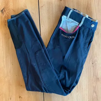 Pantalon Harcour –  Taille 38  – Bleu  Marine avec  Liseret  Rose  – Très  bon état