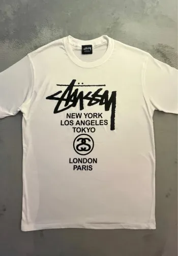 T-shirt Stussy White Crewneck Big Logo City Black – Taille L