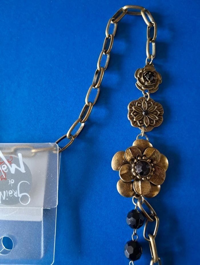 Collier long NEUF avec chaîne et breloques couleur bronze - photo numéro 3