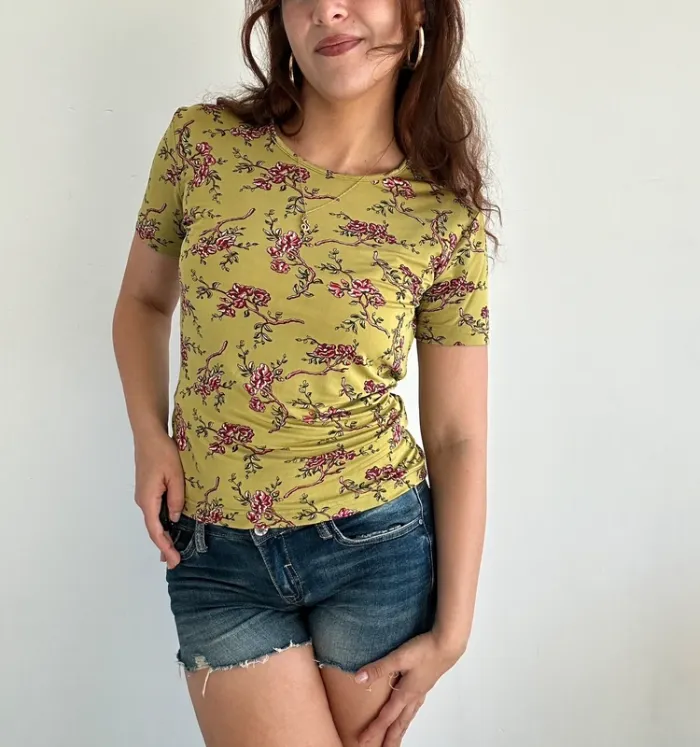 Haut top vert à motifs fleurs vintage y2k années 2000 Alain Manoukian taille M