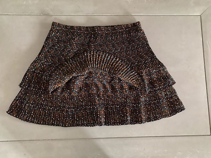 Jupe Promod plissée marron noire crème et bleu à volants taille 38 - photo numéro 9