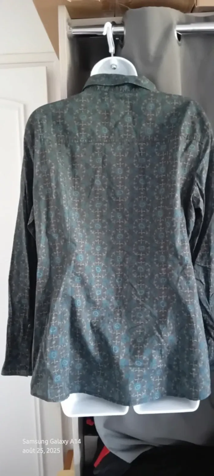 Chemise manches longues en coton longue motif floral bleu marron femme 42/44 esprit - photo numéro 9