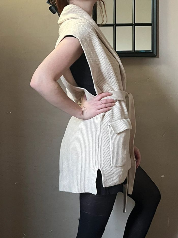 Veste sans manches avec ceinture et poches - crème - photo numéro 9