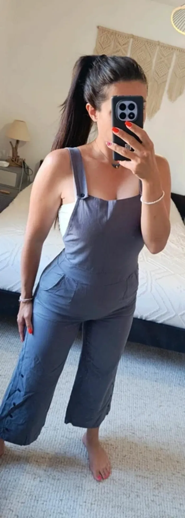 Salopette gris 100% coton jambes larges taille M légère, printemps été top qualité - photo numéro 3