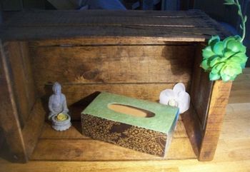 Boite a mouchoir en bois bleu vert fleur doré