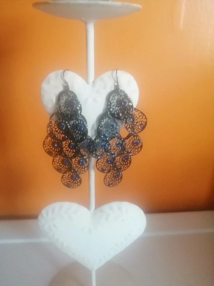 🌸Boucles d'oreilles cascade et cristal bleu 🌸