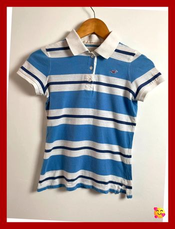 Polo Hollister – Femme – Taille M – Bleu et blanc – Très bon état