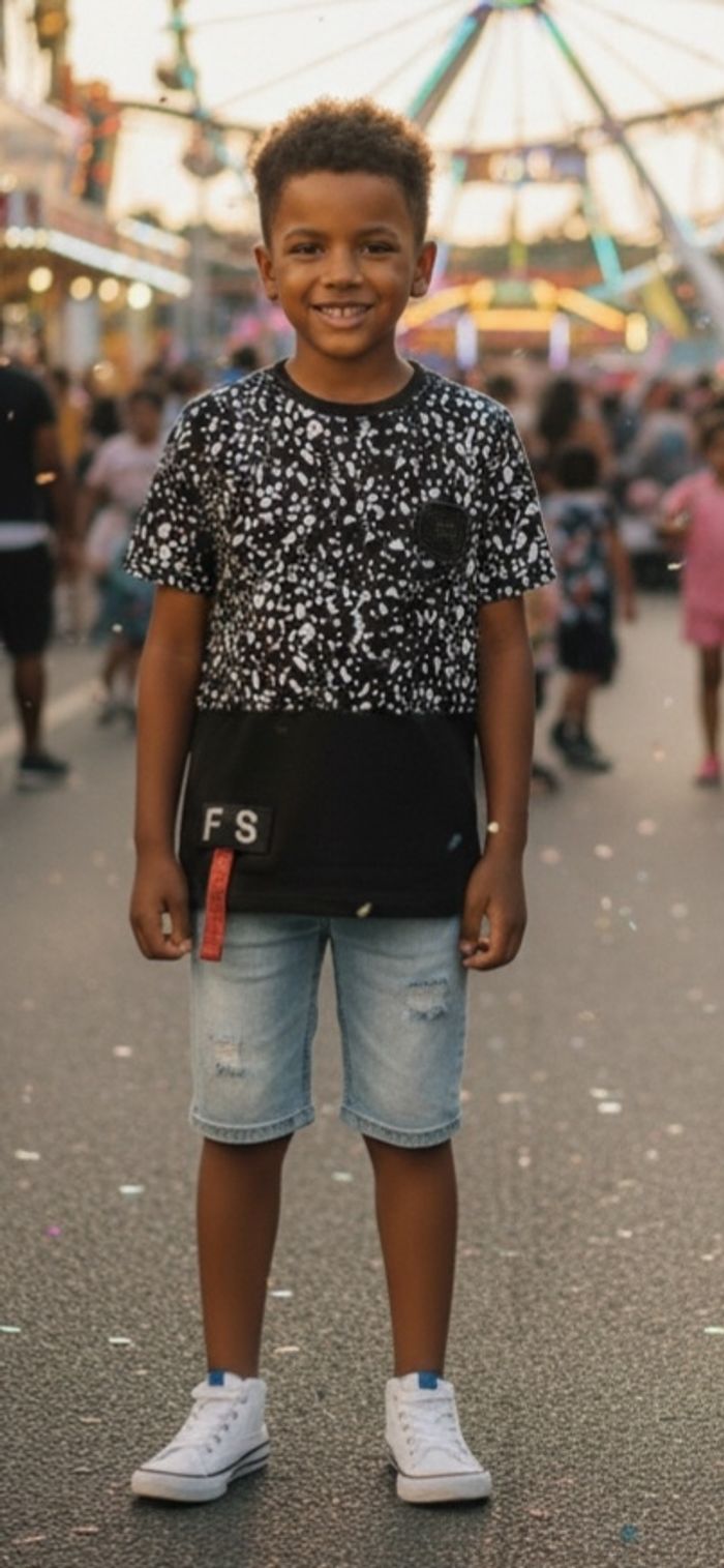 Tee-shirt noir imprimé éclaboussures blanches dany kids 8A