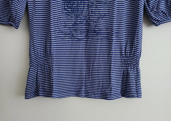 T shirt raye gris et bleu imprime fleurs a fronces. Manches 3/4. In extenso. Taille 38 - photo numéro 4