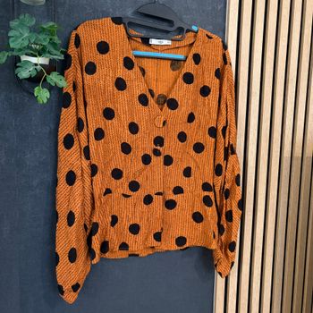 Blouse Mango à pois orange noir S