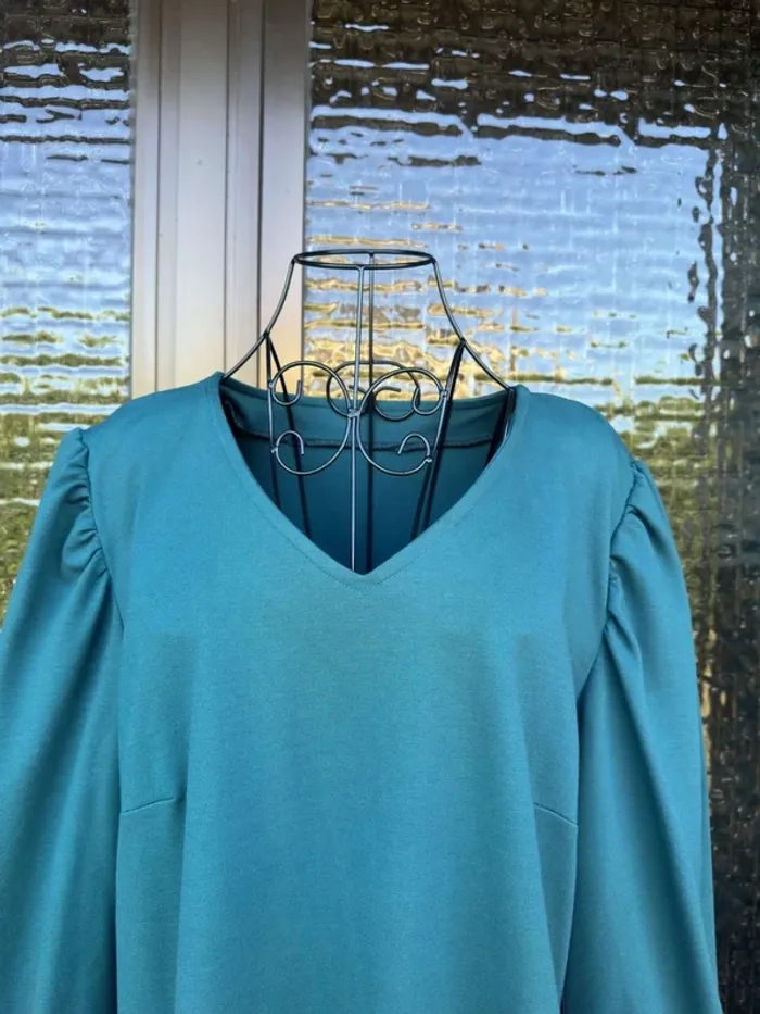 Robe Bleu-Verte Manches Longues Bouffantes - photo numéro 2
