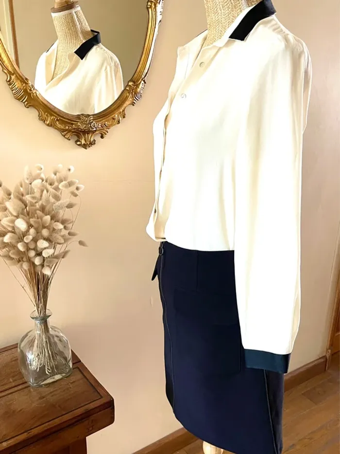 Sublime chemise blouse chic neuve Zara blanc écru et passementerie bordure  noir - photo numéro 19
