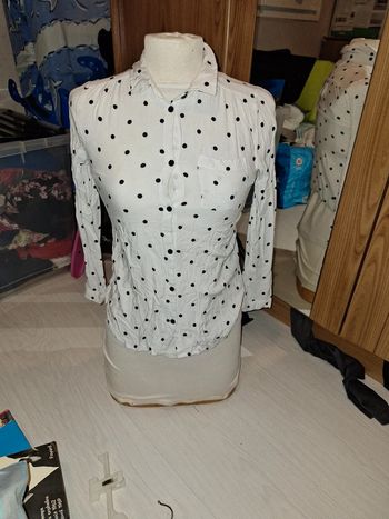 Chemisier blanc pois noir