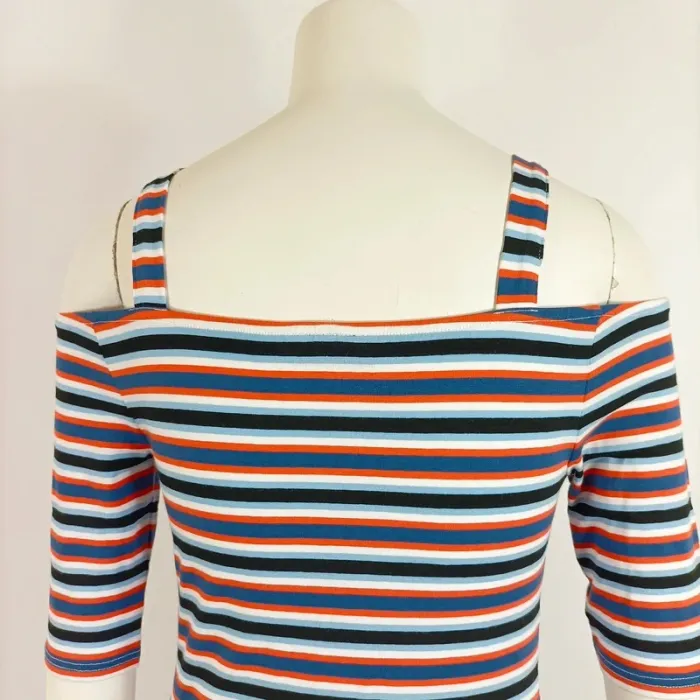 Body à rayures épaules dénudées multicolore bleu blanc orange style marin épaules nues taille S A551 - photo numéro 7