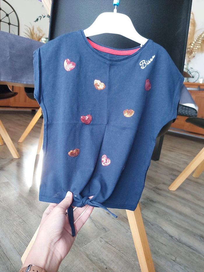 Tee-shirt manches courtes Vertbaudet 4 ans bleu marine sequins - photo numéro 3