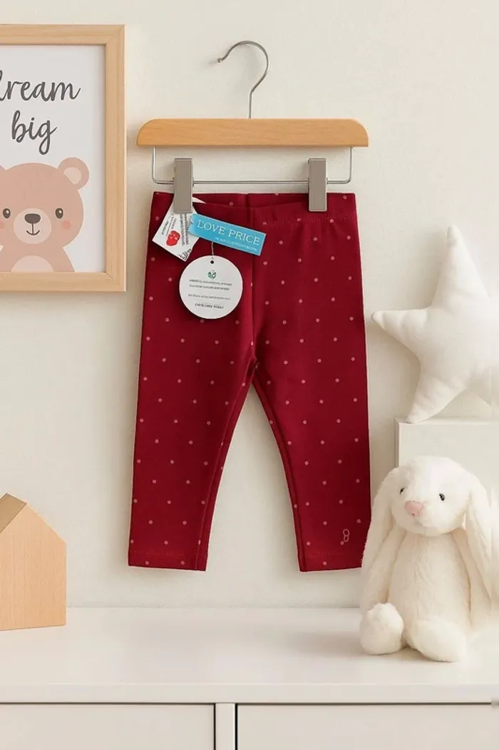 Legging bébé fille bordeaux à pois argentés – Obaïbi 6 mois