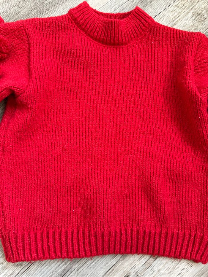Pull rouge manche pompons 3 ans fille - photo numéro 4