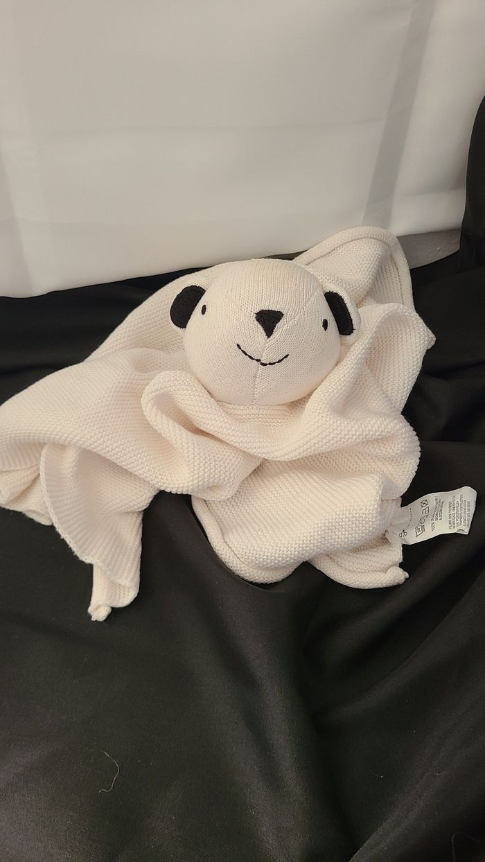 Doudou bébé coton bio point mousse gots ours polaire 33cm fresk - photo numéro 2