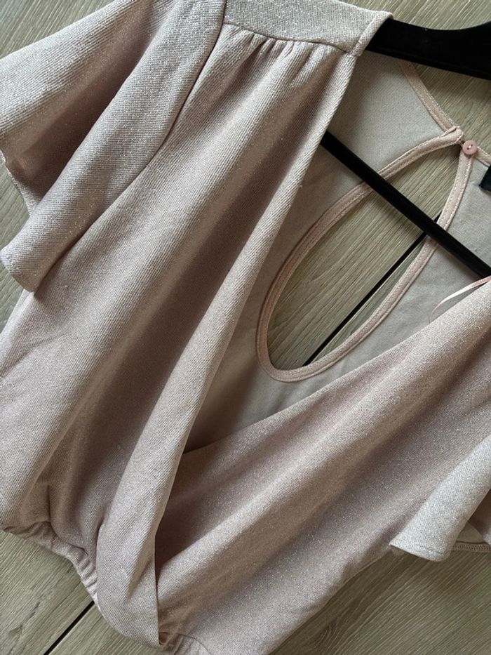 Blouse crop top pailleté cache cœur Bershka - photo numéro 2