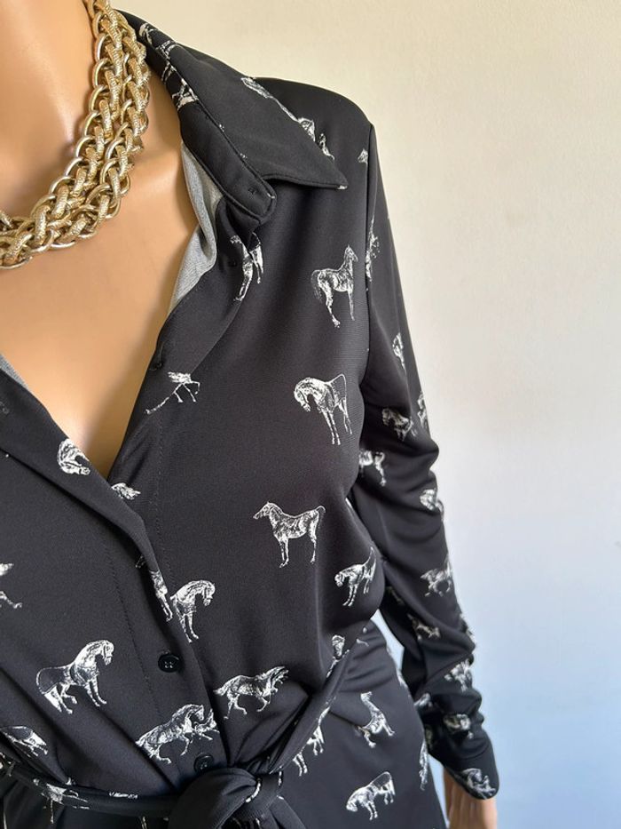 Robe noire et blanche imprimée mi longue WE taille S jamais portée - photo numéro 6