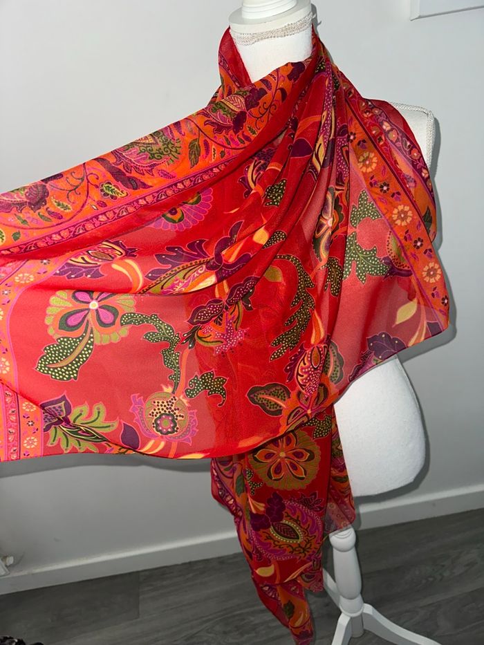 Foulard étole oversize paisley fleurs rouge et multicolore Printemps 100x160cm - photo numéro 5