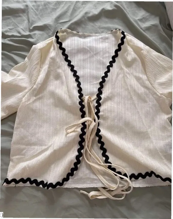 Robe longue beige à nouettes et bords noirs – Style bohème chic – Taille M - photo numéro 2