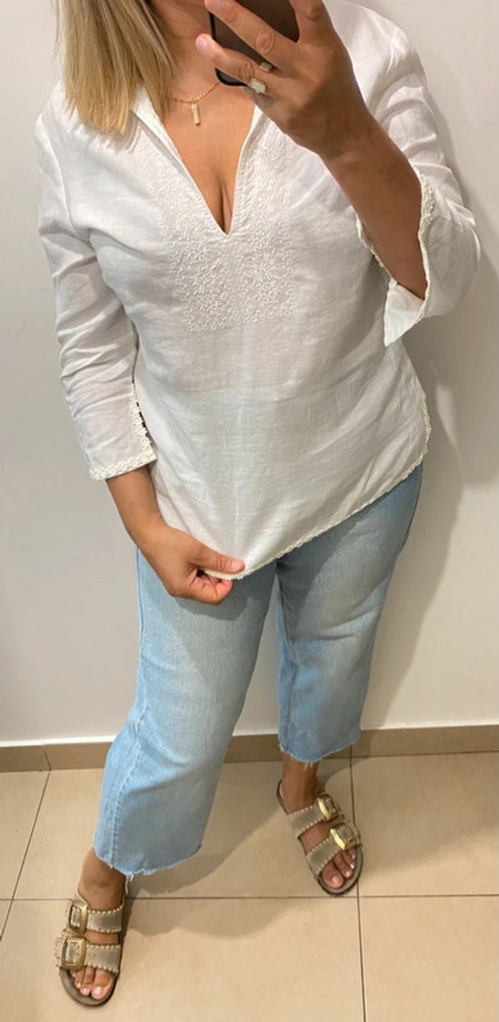 🤍 Blouse blanche en lin brodée – Promod Taille 38 - photo numéro 5