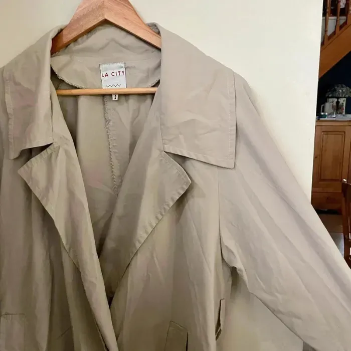 Veste trench beige La City T38-40 coupe droite fluide, col à revers, mi-saison léger V038 - photo numéro 3
