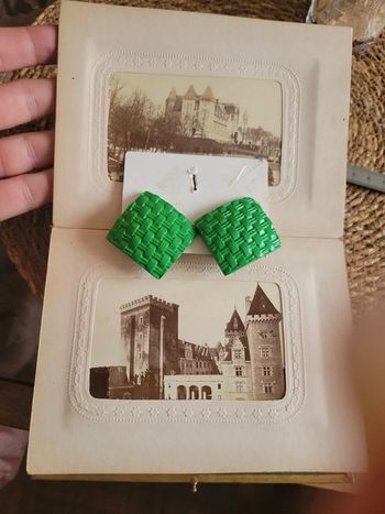 Clips carré vert menthe tressé vintage