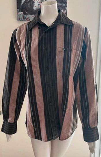 Chemise TBS manches longues – Taille M – Rayures marron & saumon – TBE